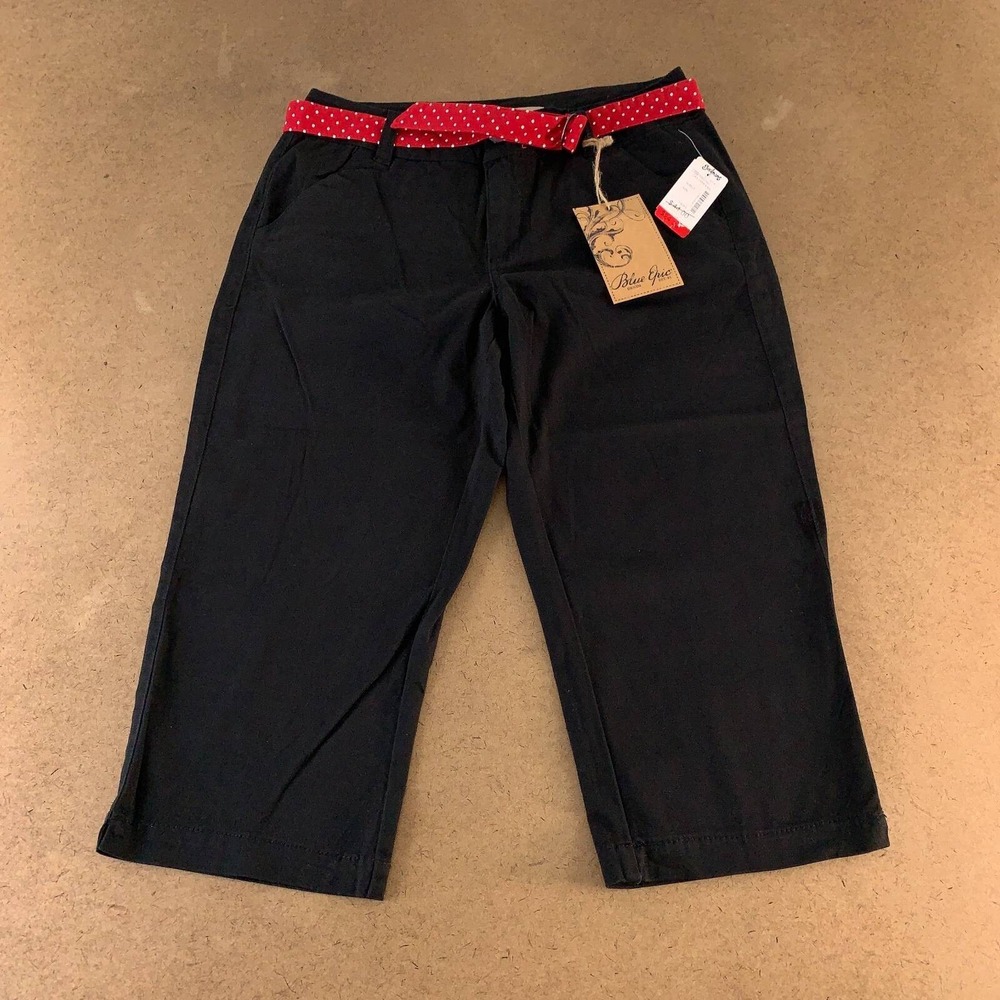 Blue Epic Womens Capri Pants Black Straight Leg Belted 10 New